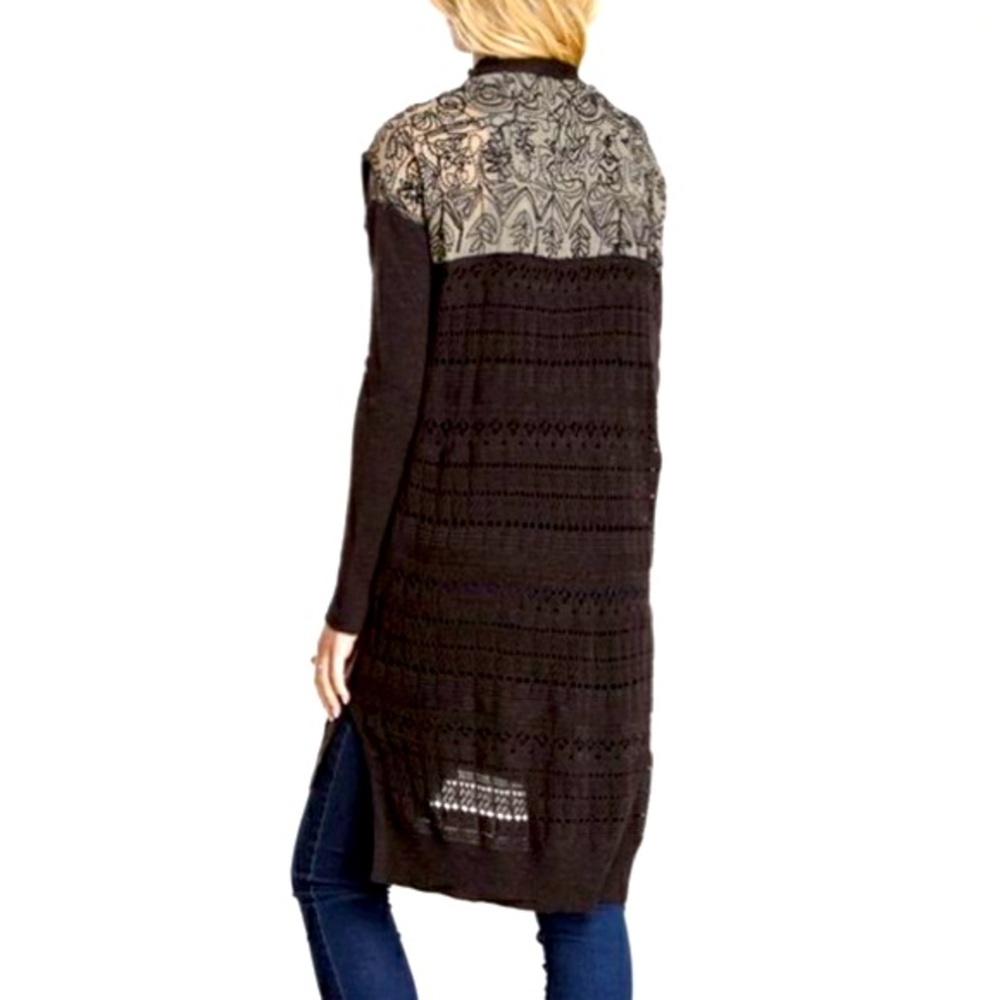 Free People Quincy Yarn Back to You Black Longline Cardigan XS